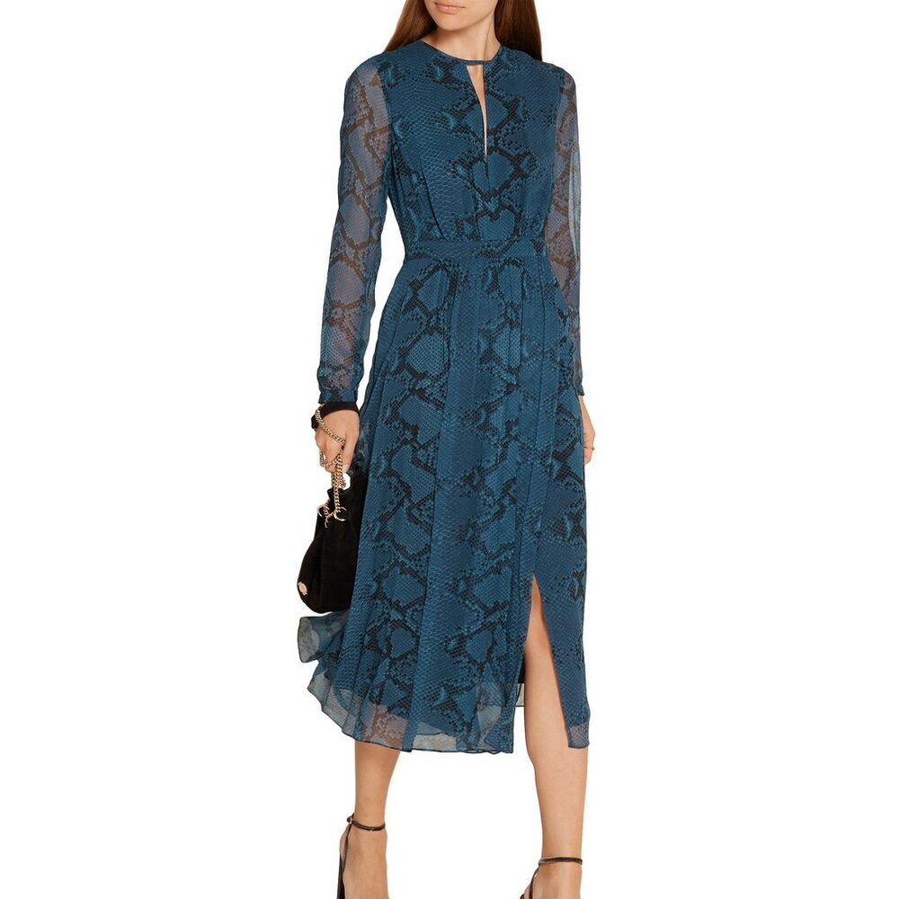 NWT Burberry Silk Snake Print Midi Dress | Elegance for Work & Parties